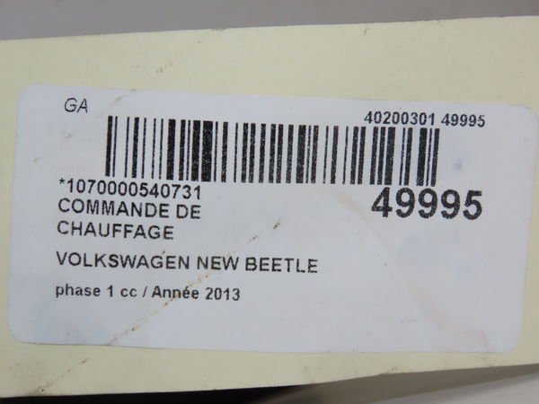 Commande de chauffage Volkswagen BEETLE (5C1, 5C2) 1.6 tdi (2011-2016)