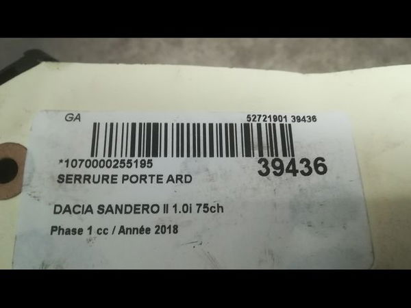 Serrure porte ard Dacia SANDERO II 1.0 sce 75 (b8jc, b8jd) (2016)