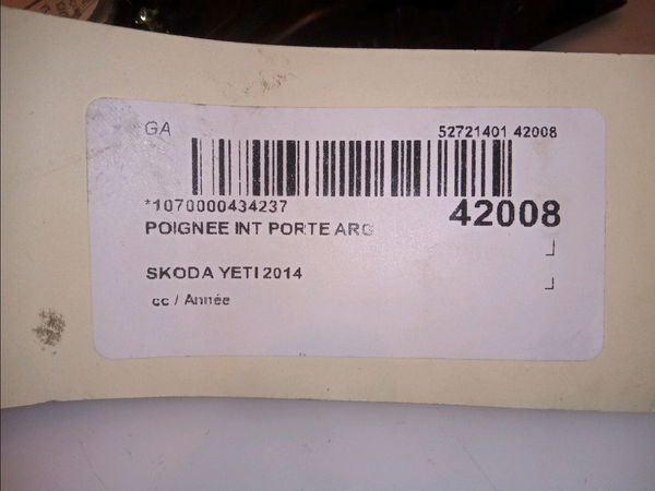 Poignee int porte arg Skoda YETI (5L) 2.0 tdi (2011-2017)