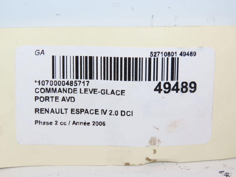 Commande lève-glace porte avant droite Renault ESPACE IV (JK0-1_) 2.0 dci (jk01, jk02, jk1j, jk1k, jk1h) (2006)