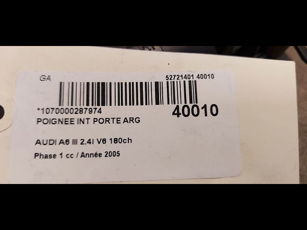Poignee int porte arg Audi A6 C6 (4F2) 2.4 (2004-2008)