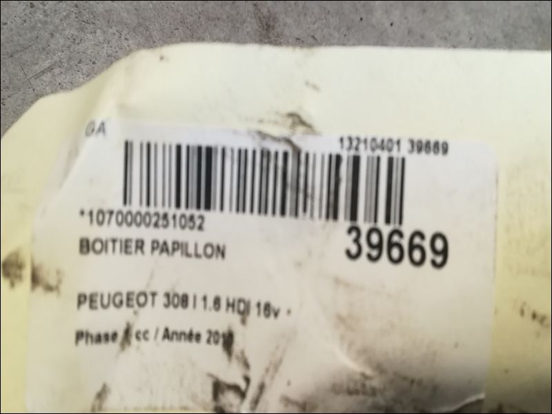 Boitier papillon Peugeot 308 I (4A_, 4C_) 1.6 hdi (2007-2014) 5 portes