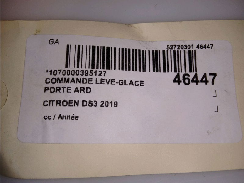 Commande leve-glace porte arrière droite Ds DS 3 CROSSBACK (UR_, UC_, UJ_) 1.2 puretech 130 (2018)