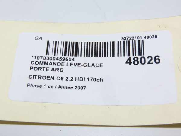 Commande leve-glace porte arrière gauche Citroën C6 (TD_) 2.2 hdi (2006-2012)