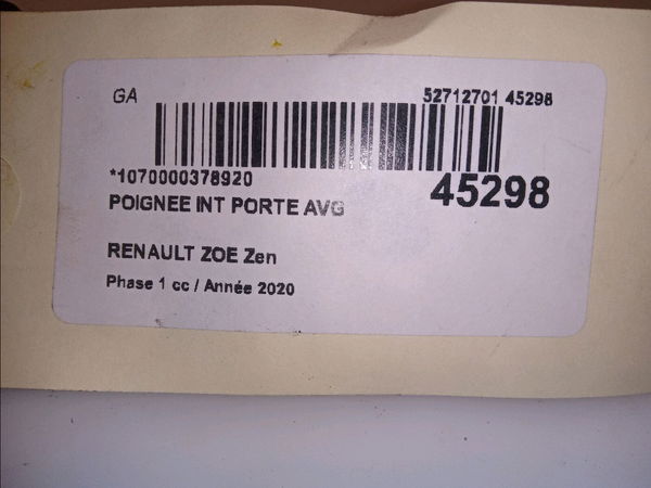 Poignee int porte avg Renault ZOE (BFM_) Zoe (bfmc, bfmd) (2019)