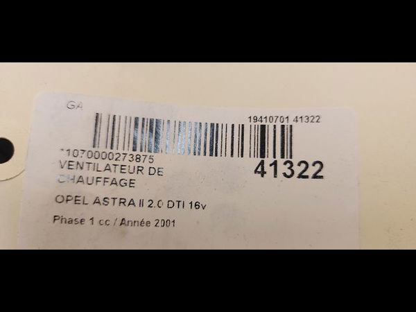 Ventilateur de chauffage Opel ASTRA G 3-5 portes (T98) 2.0 dti 16v (f08, f48) (1999-2005)