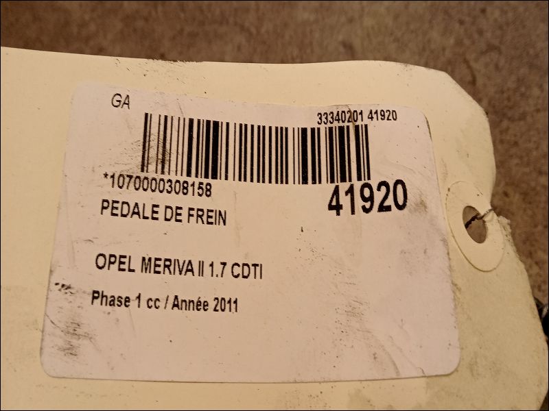 Pedale de frein Opel MERIVA B Monospace (S10) 1.7 cdti (75) (2010-2017)