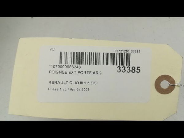 Poignee ext porte arg RENAULT CLIO III Phase 1 09-2005--03-2009 1.5 DCI 70ch