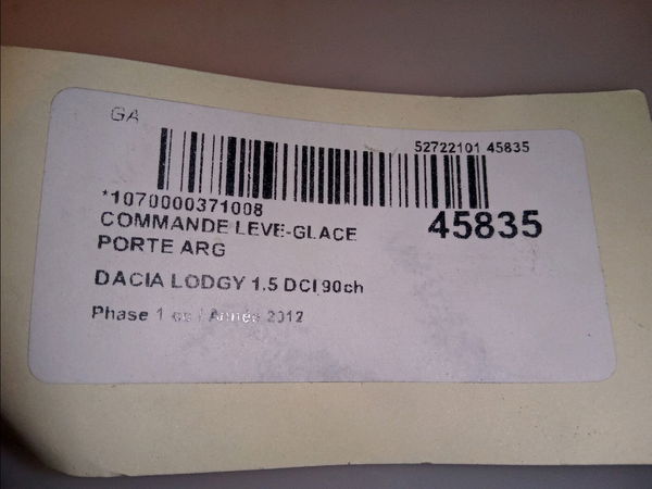 Commande leve-glace porte arrière gauche Dacia LODGY (JS_) 1.5 dci (2012) 5 portes