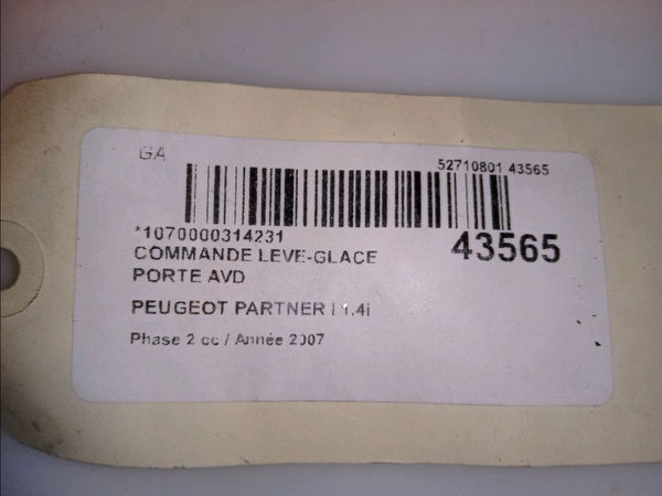 Commande lève-glace porte avant droite Peugeot PARTNER Monospace (5_, G_) 1.4 (1996-2015)