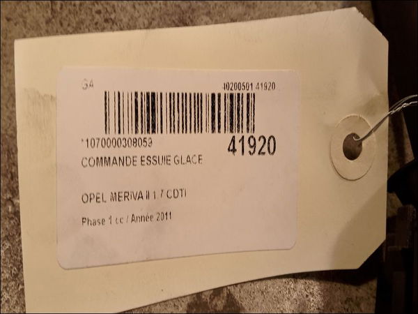 Commande essuie glace Opel MERIVA B Monospace (S10) 1.7 cdti (75) (2010-2017)