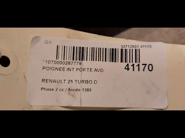 Poignee int porte avd Renault 25 (B29_) 2.1 turbo-d fwd (b290, b29w) (1984-1992)