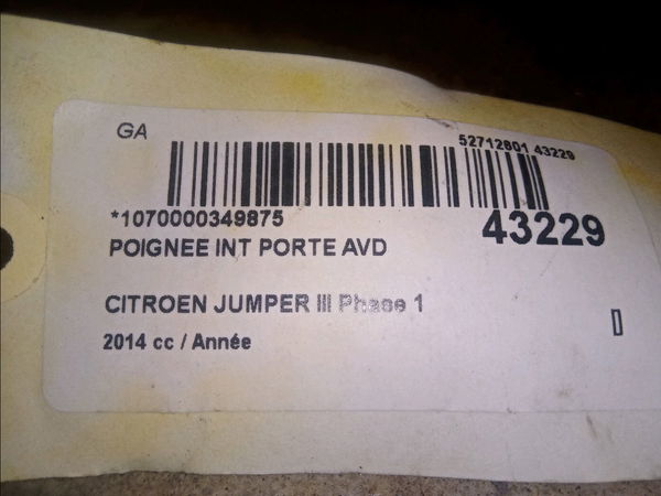 Poignee int porte avd Citroën JUMPER Camionnette 2.2 hdi 130 (2011)