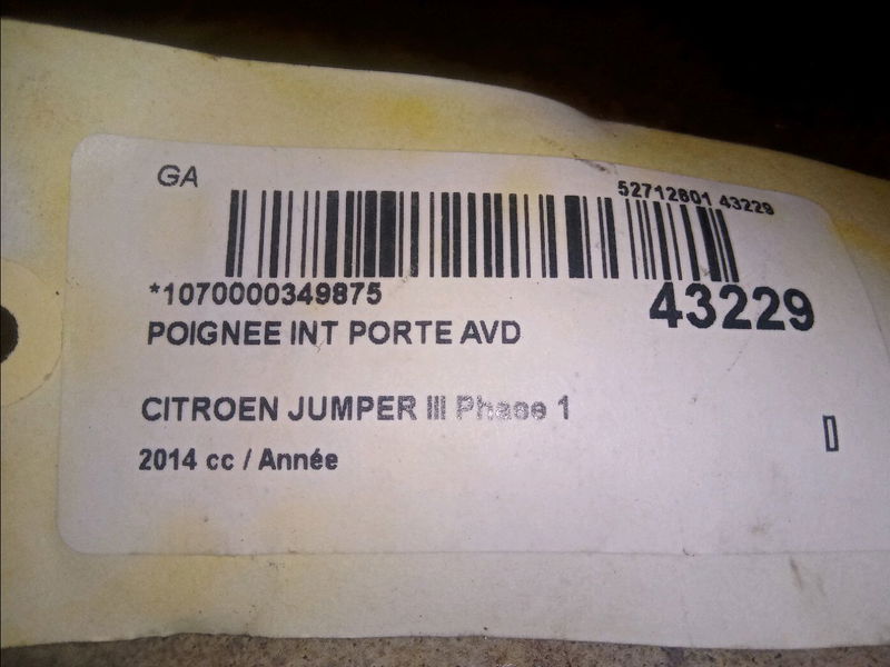 Poignee int porte avd Citroën JUMPER Camionnette 2.2 hdi 130 (2011)
