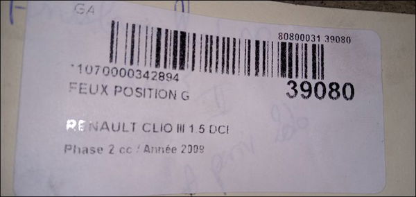 Feux position g Renault CLIO III (BR0-1, CR0-1) 1.5 dci (c-br0g, c-br1g) (2005-2012) 5 portes