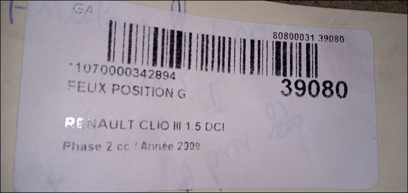 Feux position g Renault CLIO III (BR0-1, CR0-1) 1.5 dci (c-br0g, c-br1g) (2005-2012) 5 portes