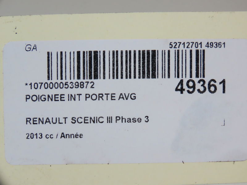 Poignee int porte avg Renault SCÉNIC III (JZ0-1_) 1.2 tce (2012)