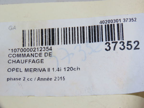 Commande de chauffage Opel MERIVA B Monospace (S10) 1.4 (75) (2010-2017)