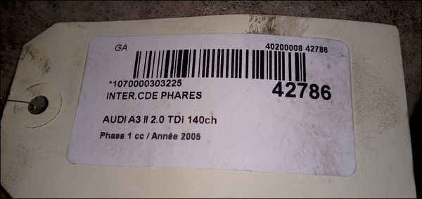 Interrupteur commande de phares Audi A3 Sportback (8PA) 2.0 tdi 16v (2004-2013) 5 portes