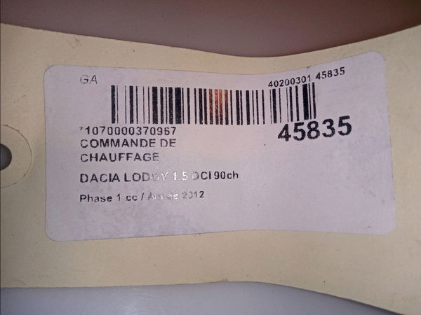 Commande de chauffage Dacia LODGY (JS_) 1.5 dci (2012) 5 portes
