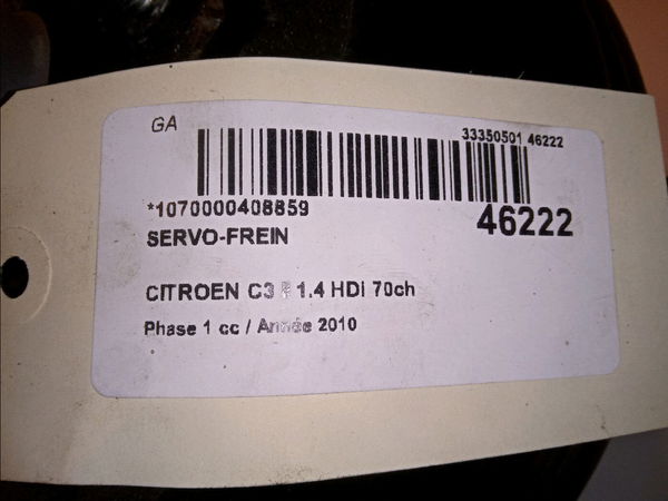 Servo-frein Citroën C3 II (SC_) 1.4 hdi 70 (sc8hzc, sc8hr0, sc8hp4) (2009) 5 portes