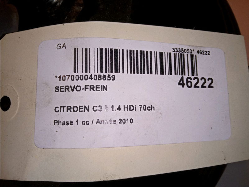 Servo-frein Citroën C3 II (SC_) 1.4 hdi 70 (sc8hzc, sc8hr0, sc8hp4) (2009) 5 portes