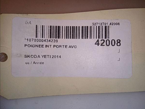 Poignee int porte avg Skoda YETI (5L) 2.0 tdi (2011-2017)
