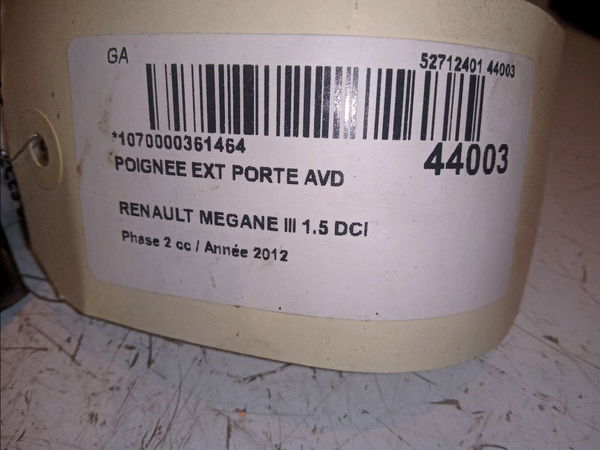 Poignee ext porte avd Renault MEGANE III 3-5 portes (BZ0-1_, B3_) 1.5 dci (bz0c) (2008-2015) 5 portes