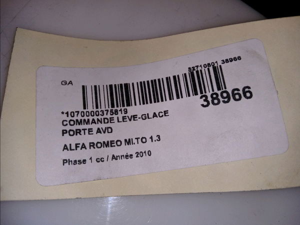 Commande lève-glace porte avant droite Alfa romeo MITO (955_) 1.3 multijet (955axp1a, 955ayc1a) (2009-2018) 3 portes