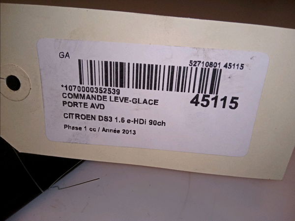 Commande lève-glace porte avant droite Citroën DS3 Décapotable 1.6 hdi 90 (2013-2015)