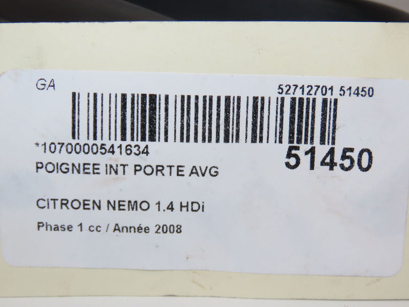 Poignee int porte avg Citroën NEMO Camionnette-Monospace (AA_) 1.4 hdi (2008) 4 portes