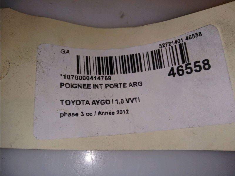 Poignee int porte arg Toyota AYGO (_B1_) 1.0 (kgb10_) (2005-2014) 5 portes