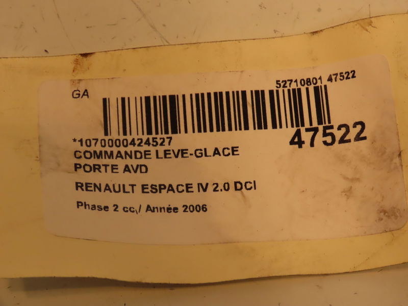 Commande lève-glace porte avant droite Renault ESPACE IV (JK0-1_) 2.0 dci (jk01, jk02, jk1j, jk1k, jk1h) (2006)