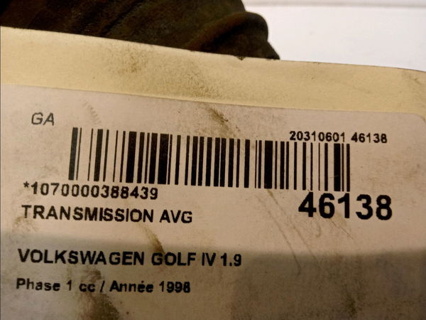 Transmission avant gauche Volkswagen GOLF IV (1J1) 1.9 tdi (1997-2004) 3 portes