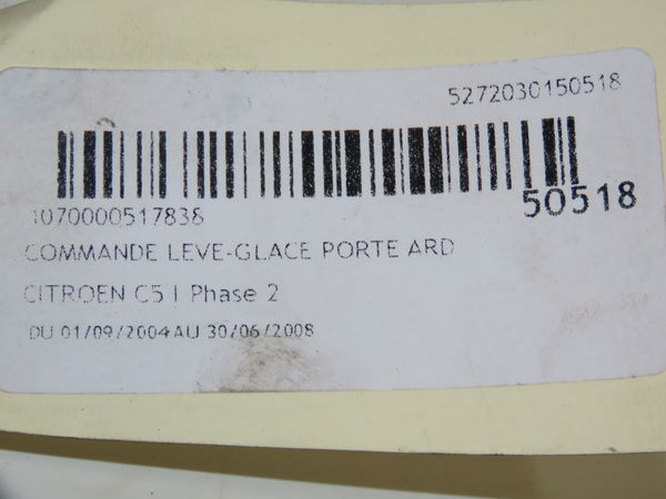 Commande leve-glace porte arrière droite CITROEN C5 I Phase 2 09-2004--06-2008