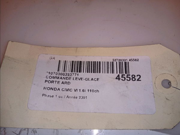 Commande leve-glace porte arrière droite Honda CIVIC VII Hatchback (EU, EP, EV) 1.6 i (ep2, eu8, eu6) (2001-2005)