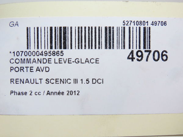 Commande lève-glace porte avant droite Renault SCÉNIC III (JZ0-1_) 1.5 dci (2009) 5 portes