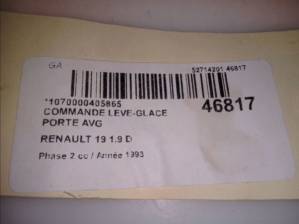Commande lève-glace porte avant gauche Renault 19 I (B-C53_) 1.9 d (b-c534, b-c53j) (1988-1992) 5 portes