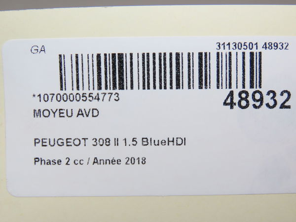 Moyeu avd Peugeot 308 II (LB_, LP_, LW_, LH_, L3_) 1.5 bluehdi 100 (2018-2021) 5 portes