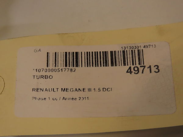 Turbo Renault MEGANE III 3-5 portes (BZ0-1_, B3_) 1.5 dci (bz0c) (2008-2015) 5 portes