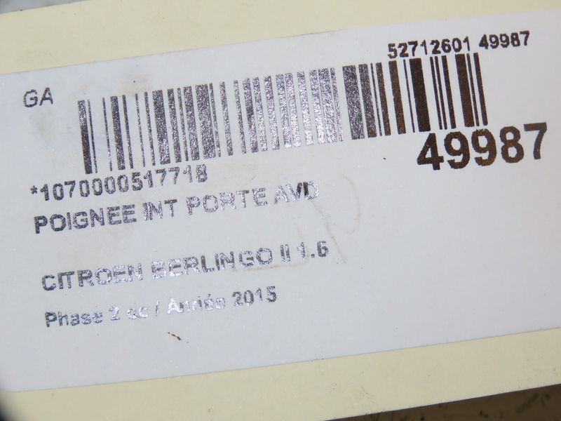 Poignee int porte avd Citroën BERLINGO MULTISPACE (B9) 1.6 hdi 115 (2010)