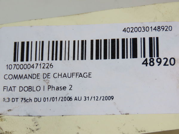 Commande de chauffage Fiat DOBLO Camionnette-Monospace (223_) 1.3 d multijet (2005-2010)