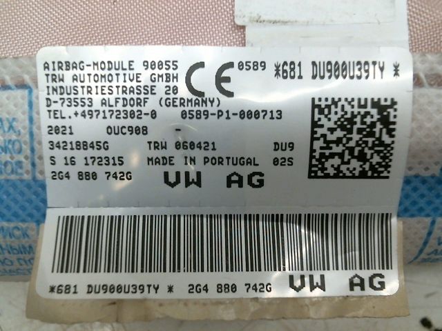 Airbag toit avd Volkswagen POLO VI (AW1, BZ1, AE1) 1.0 tsi (2017)