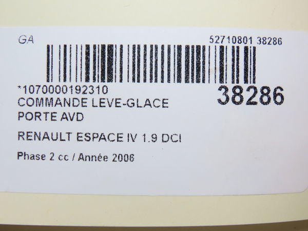 Commande lève-glace porte avant droite Renault ESPACE IV (JK0-1_) 1.9 dci (jk0u) (2003-2005) 5 portes
