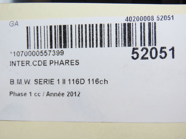 Interrupteur commande de phares Bmw 1 (F20) 116 d (2012-2015)