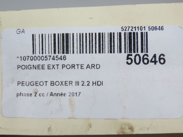 Poignee ext porte ard Peugeot BOXER Camionnette 2.0 bluehdi 130 (2015-2019)