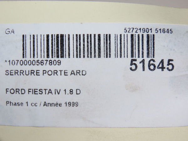 Serrure porte ard Ford FIESTA IV (JA_, JB_) 1.8 d (1995-2000)