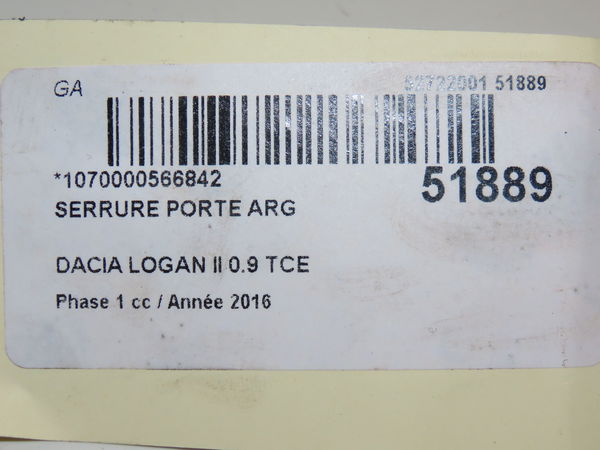 Serrure porte arg Dacia LOGAN MCV II Tce 90 (k8m1) (2013)