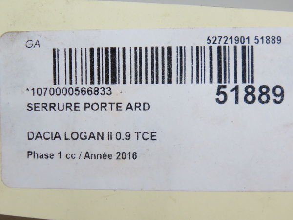 Serrure porte ard Dacia LOGAN MCV II Tce 90 (k8m1) (2013)