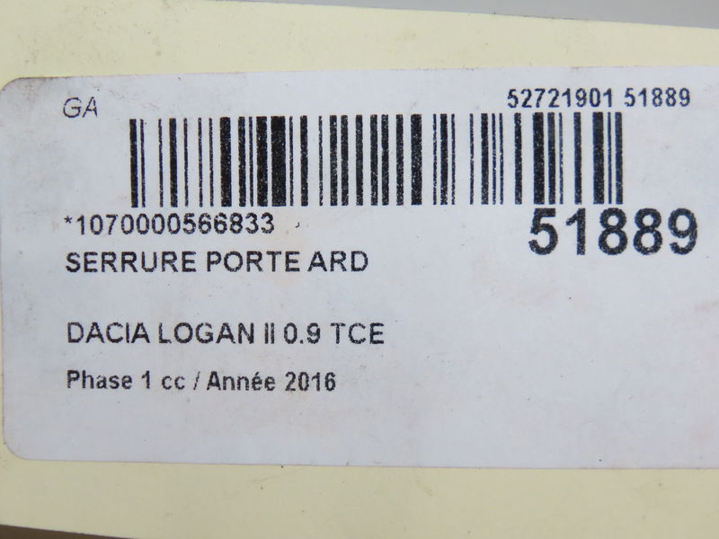 Serrure porte ard Dacia LOGAN MCV II Tce 90 (k8m1) (2013)